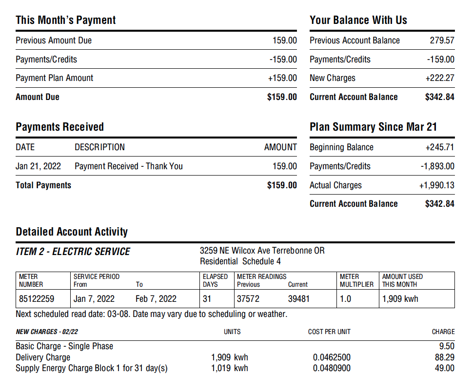 Winter Electic Bill